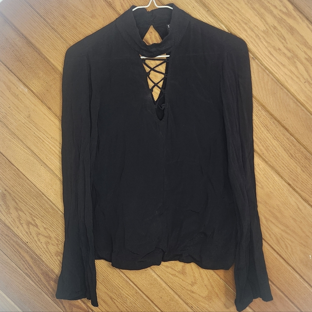 Divided H&M Black Long Sleeved Cross Front High Neck Black Tiger Striped Size 4